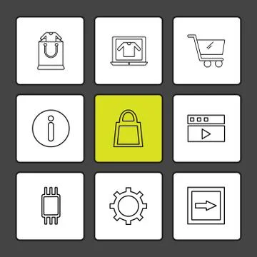 Info , setting , video , cart , technology , online,  internet , shopping bag Ilustração Stock