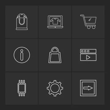 Info , setting , video , cart , technology , online,  internet , shopping bag Stock Illustration