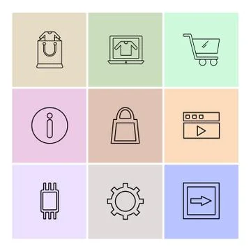 Info , setting , video , cart , technology , online,  internet , shopping bag Ilustração Stock