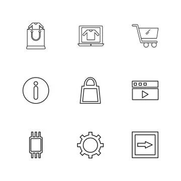 Info , setting , video , cart , technology , online,  internet , shopping bag Stock Illustration