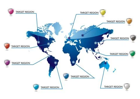 Info world map World blue map with information in key areas Copyright: xZo... Foto stock