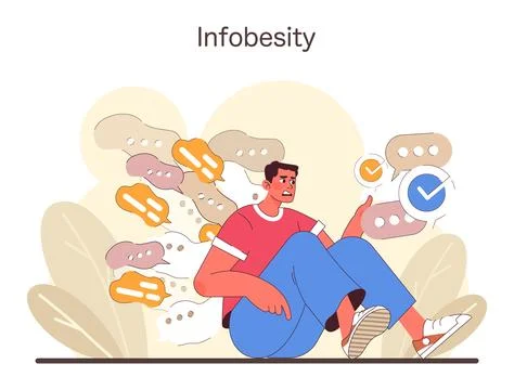 Infobesity concept. Flat vector illustration Illustrazione stock