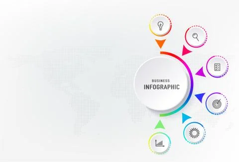 Infograph 6 steps element, diagram process with centre circle. Graphic chart Stock Illustration