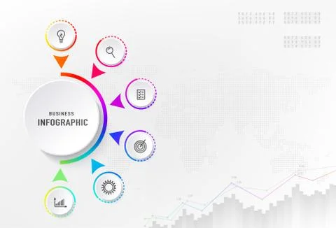 Infograph 6 steps element, diagram process with centre circle. Graphic chart Stock Illustration