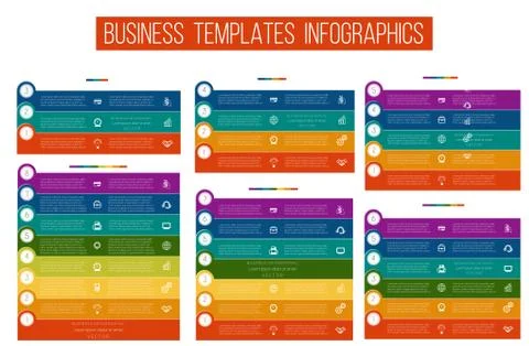 Infograph business process or workflow, strips numbered 3 4 5 6 7 8 Positions Stock Illustration