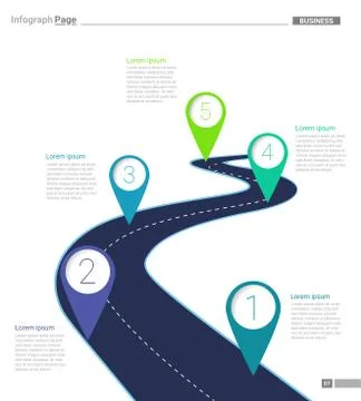 Infograph Road Milestone Timeline Components Used for Businesses Illustrazione stock