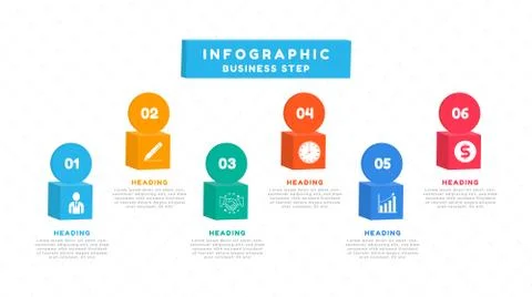 Infographic 3d box design work process for business planning Stock Illustration