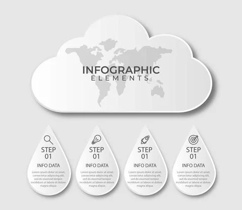 Infographic with 4 options and forms of cloud and water icon Stock Illustration