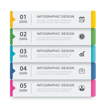 Infographic 5 banner step option business process template. Stock Illustration