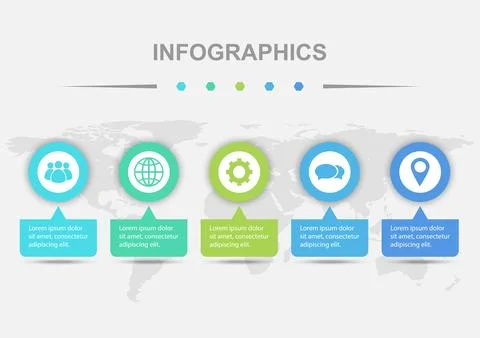 Infographic 5 elements design with colorful badge template Stockillustratie