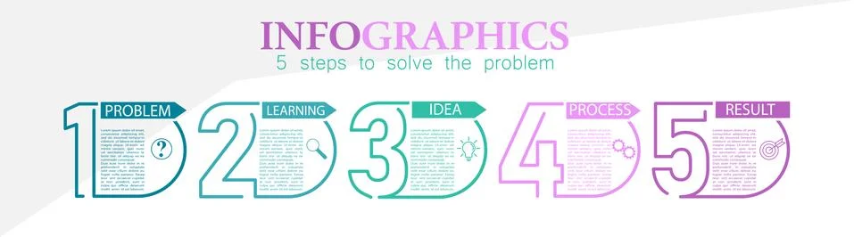 Infographic, 5 steps of problem solving for business, Finance and marketing 스톡 일러스트