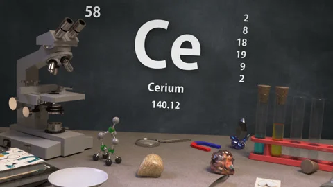 Infographic of 58 Element Ce Cerium of the Periodic Table Stock Footage 138712925