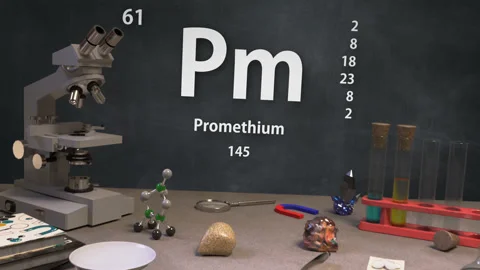 Infographic of 61 Element Pm Promethium of the Periodic Table Stock Footage 138712930