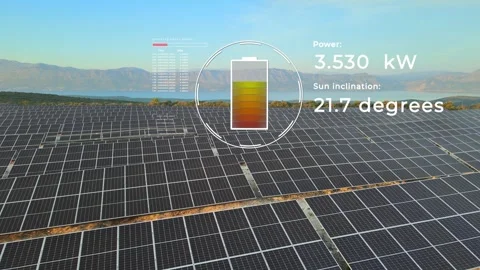 Infographic with battery loading and grid scanning of photovoltaic solar panel 库存影片 253029271