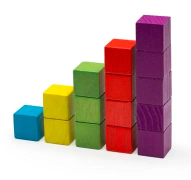 Infographic Blocks Chart, Stack Bar Growth, Toy Bricks Isolated over White Stock Photos