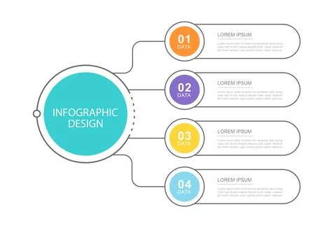 Infographic business data template with four steps and central circle design. Stock Illustration