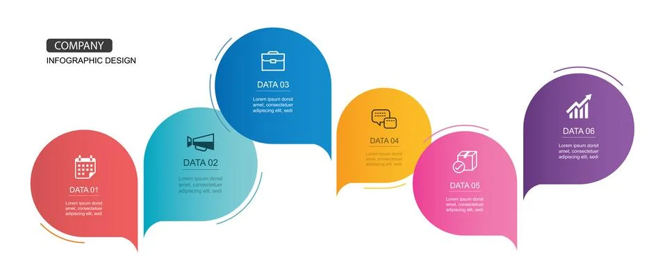 Infographic business process template speech bubble shape 6 step option lay.. Stock Illustration