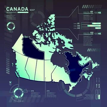 Infographic of canada neon map in flat design Ilustración de archivo