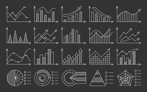 Infographic chart diagram workflow white line set Stock Illustration