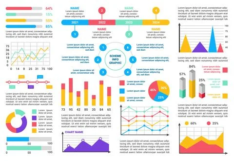Infographic chart elements. Graph, colorful diagram and bar, timeline icons Stock Illustration