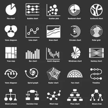 Infographic chart types icons set grey vector 스톡 일러스트