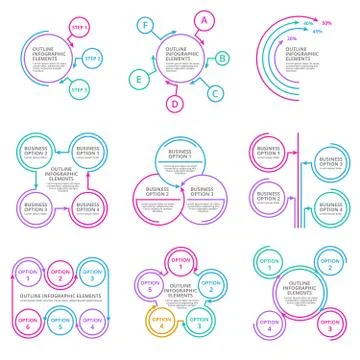 Infographic charts thin line elements vector set Stock Illustration