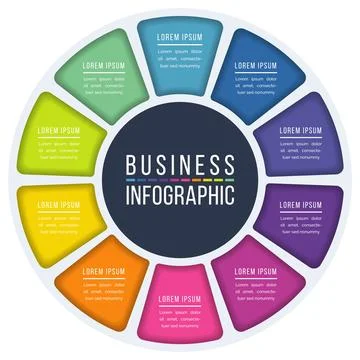 Infographic circle design 10 Steps, objects, elements or options business info Stock Illustration