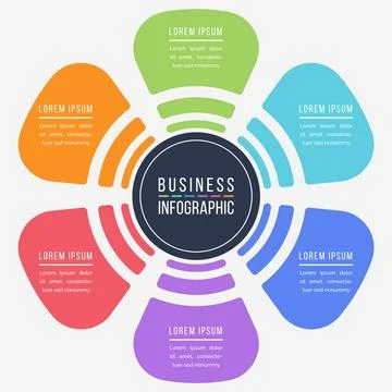 Infographic circle design 6 steps, objects, options or elements business info 스톡 일러스트
