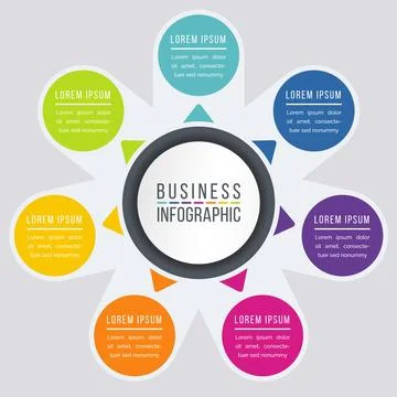 Infographic circle design 7 steps, objects or elements business information Stockillustratie