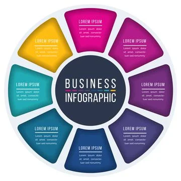 Infographic circle design 8 Steps, objects, elements or options business info 스톡 일러스트