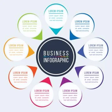 Infographic circle design 9 Steps, objects, elements or options info business Stockillustratie