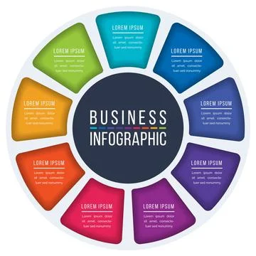 Infographic circle design 9 Steps, objects, elements or options business info Stock Illustration