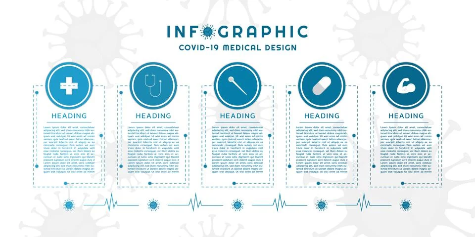 Infographic circle icon shape dashed line style step to healthy coronavirus d Stock Illustration