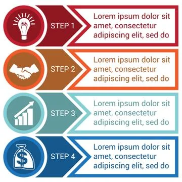 Infographic from circles, arrows and lines, for 4 positions Stock Illustration