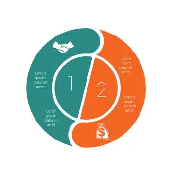 Infographic circular cyclic process 2. Template from colored pie charts and r Stock Illustration