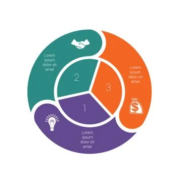 Infographic circular cyclic process 3. Template from colored pie charts and r Stock Illustration