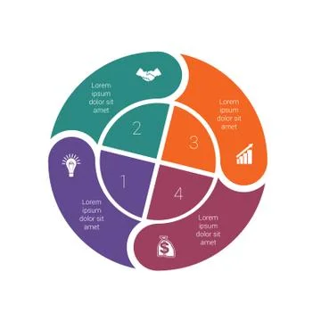 Infographic circular cyclic process 4. Template from colored pie charts and r イラスト素材