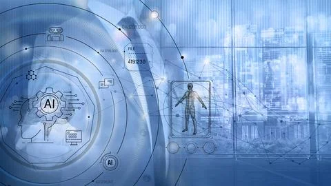 Infographic cityscape with future technology. 库存插图