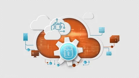 Infographic of cloud computing security with cloud and padlock icons 库存影片 328675612