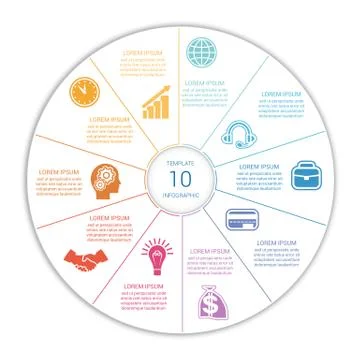 Infographic from colored lines ten position Stock Illustration