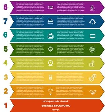 Infographic colour strips of arrows eight positions Stock Illustration