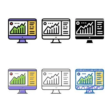 Infographic on computer multistyle display color icon vector Stockillustratie