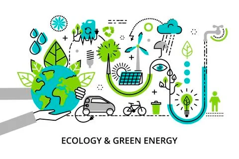 Infographic concept of ecology problem, generation and saving green energy Stock Illustration