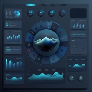 Infographic dashboard template mock up design with bit circular round element Stock Illustration