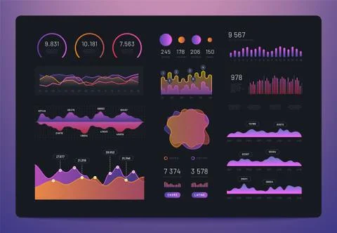 Infographic dashboard. Trading platform with statistics graphs intelligence tech Stock Illustration