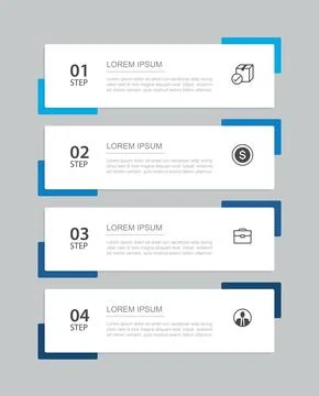 Infographic data template with 4 blue steps banner for presentation option .. Stock Illustration