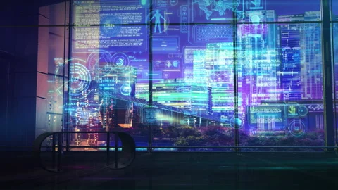 Infographic data on tracking a person in a hologram, 3D render. Stock Footage 219720216