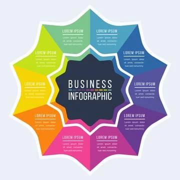 Infographic design 10 Steps, objects, elements or options info business colorful Stock Illustration