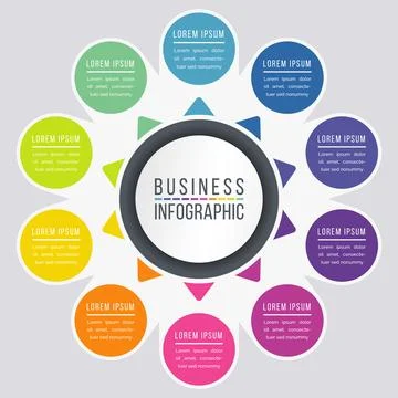 Infographic design 10 steps, objects, options or elements business info Stock Illustration