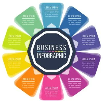 Infographic design 10 steps, objects, options or elements business information Illustrazione stock